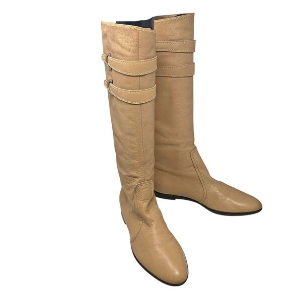 Sergio Rossi Leather Buckle Accent Pull On Tall Boots - Picture 13 of 13